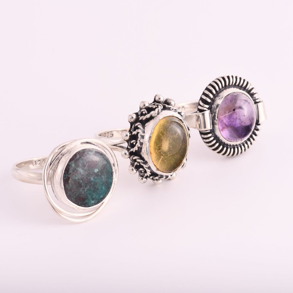 3 Sterling Silver Rings - (A98)